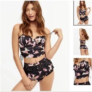 For Love and Lemons Lingerie Set Melrose Bra Top And Panty Floral Black Pink